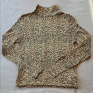J Crew Tissue Crepe Leopard Mock Neck L/S Top 100% Cotton SZ L